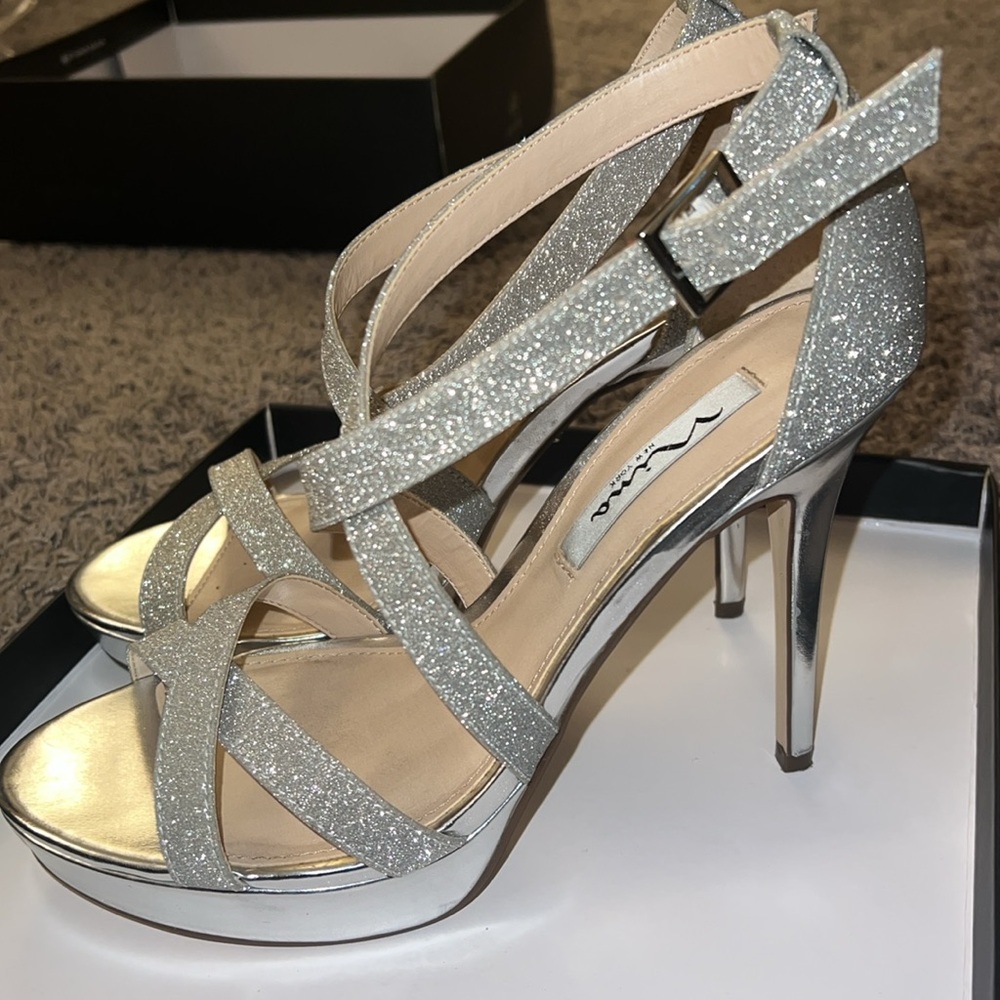 Silver Glitter Stiletto Heels